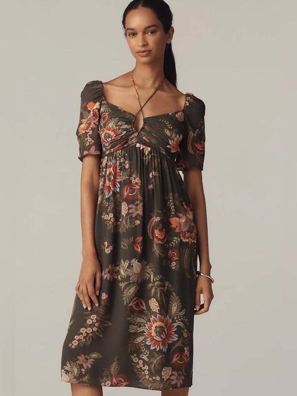 Farm Rio X Anthropologie Short Sleeve Halter Midi Dress NWOT